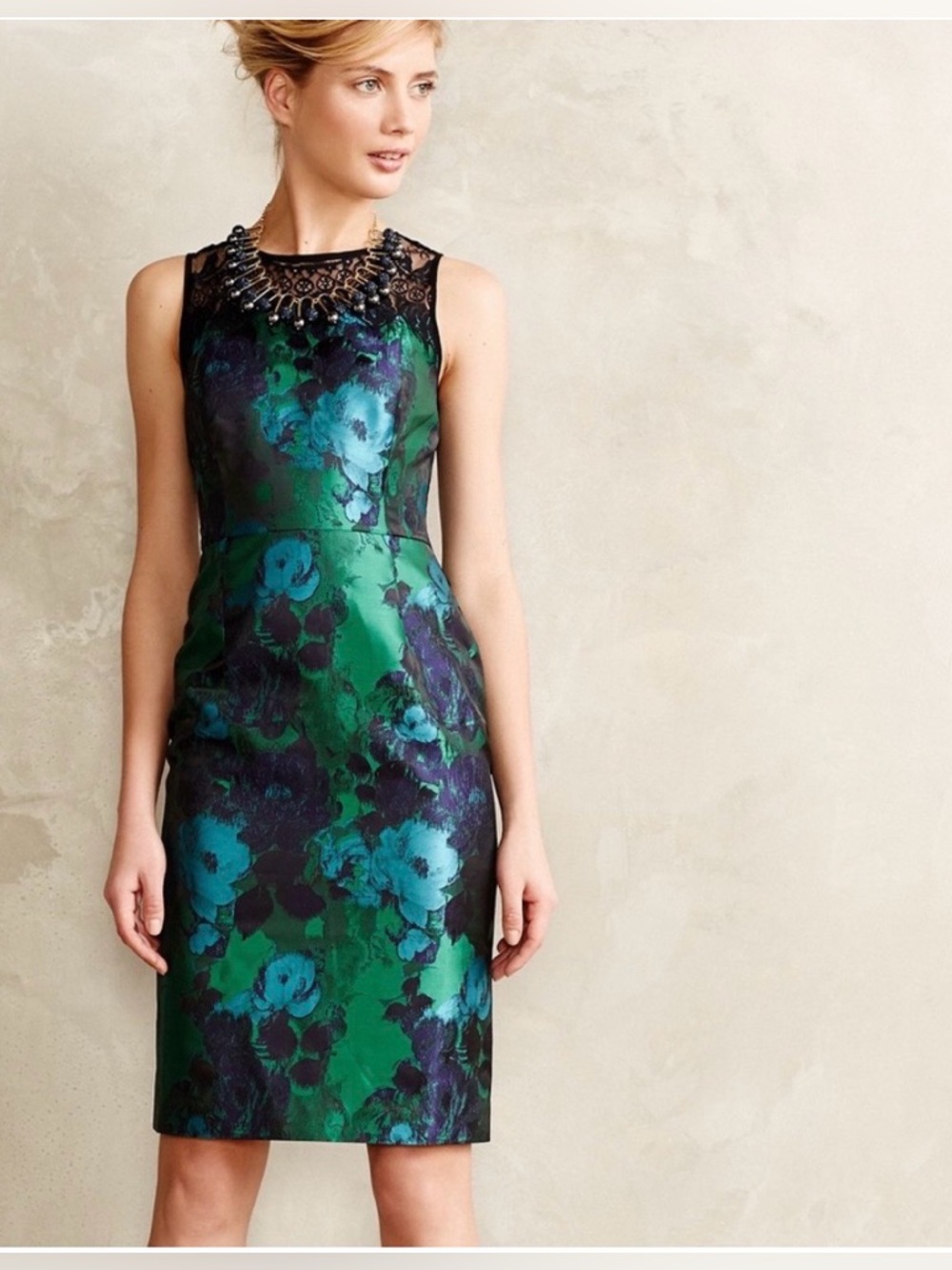Anthropologie Leifsdottir Water Garden Floral Black Green Brocade Lace Dress 4